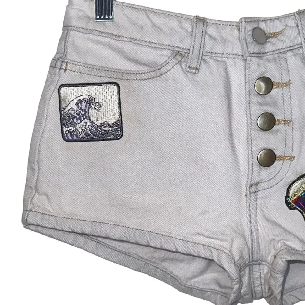 American Apparel Upcycled Womens High Waisted Light Wash Denim Jean Shorts 25